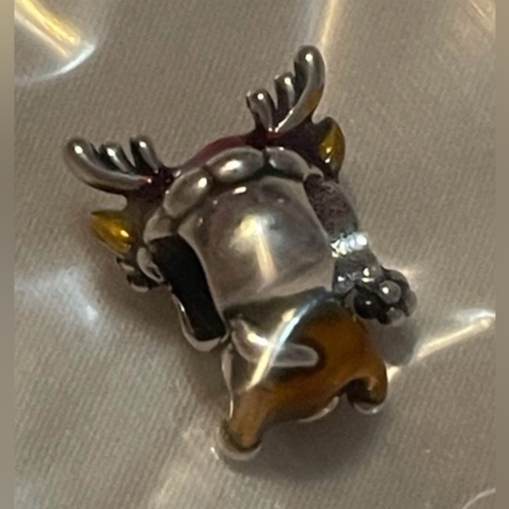 Festive Reindeer Charm with Red Hat and Green Heart - Picture 6 of 7